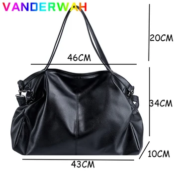 Големи черни торби на рамо за жени Голяма Чанта за пазаруване за скитници Плътен Цвят Качеството на Мека кожена чанта през рамо Дамски пътна чанта