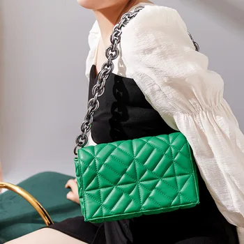Сребърен дебела верижка от изкуствена кожа, чанти под мишниците за жени дизайнерски подмишниците маркови чанти на рамо Чанта Франзела зелено розово 2021 Чанта