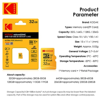 Оригиналната карта на Kodak Micro SD 128 G 32 GB 64 GB 256 GB Карта памет от клас 10, U3 A1 V30 cartao de memoria Видеотелефон + четец на карти