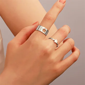 Комплект пръстени за жени и мъже, Пръстени Съвпадение със Звезда и Луна, Сърцето Динозавър, Светкавица, Змия, Кокалчетата на пръстите, Пръстени, Реколтата, бижута, Бижута, Femme