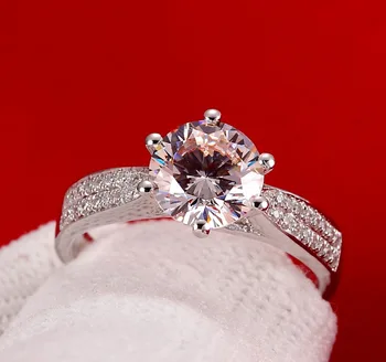 TR002 Луксозни бижута 3 карата сона Имитация на скъпоценни камъни, годежни пръстени за жени, Годежен пръстен от бяло злато,сребърни пръстени