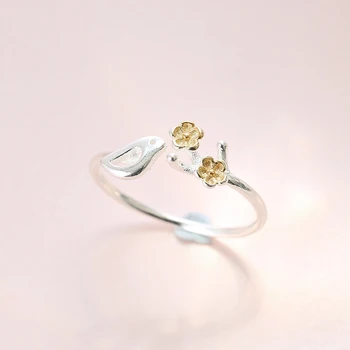 Лятото Богемное Етническа пръстен с птичи цвете за жени, Дамски модни пръстени на палеца Корейски пръстени за момичета Подарък за парти, Готически бижута