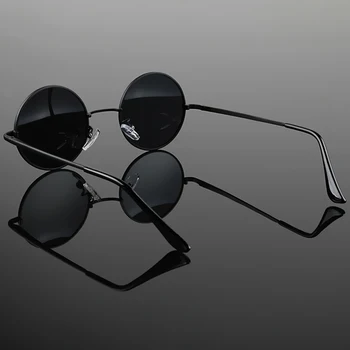 Нови Класически Ретро Реколта Кръгли поляризирани слънчеви очила Мъжки Маркови дизайнерски слънчеви очила Дамски слънчеви Очила в метални рамки с черни лещи за шофиране
