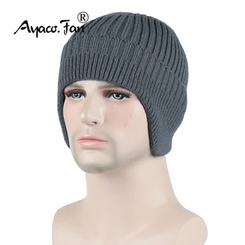 Зимни шапки със защитата на ушите за мъже, дебели шапки, вязаная капачка, Есенна велосипедна шапчица, Дамска топла шапка на руното лигавицата, однотонная капачка