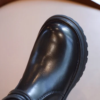Детски обувки 2021 Есен-зима за момичета Модни обувки Челси до средата на прасците Детски обувки дантела Однотонная Класическа черна дебела подметка, на платформа