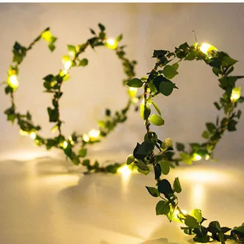 Изкуствено Растение е Довело Светлина Кабел Лозя Зелен Лист Бръшлян Цвете Лозя Слънчева светлина за Домашно Сватбен Декор Градина Коледни Светлини