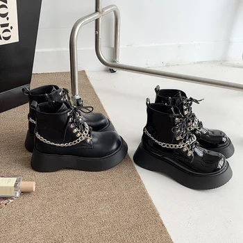 2022 Ново притока на Гореща Продажба на Модни дамски обувки с цип с шнур Дамски зимни обувки в стил пънк на платформата Удобни ботильоны
