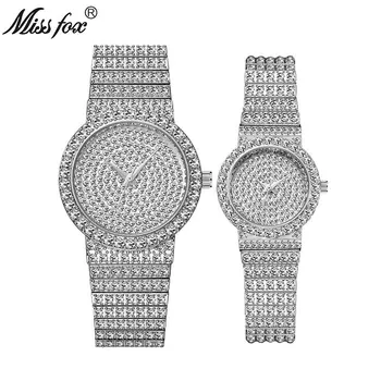 MISSFOX Най-добрата Марка на Луксозни Двойка Часовници с диаманти За мъже/жени Кварцови часовници Дамски Луксозни ръчни часовници Модерни Ежедневни часовници за влюбени