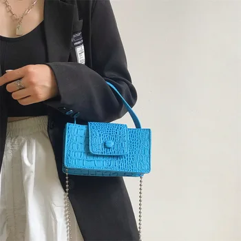 Лесна чанта през рамо с веригата цвят на бонбони, Модерен дизайнерски портмонета и чанти, Ежедневни кожени мини чанта, Дамска чанта на рамото 2021