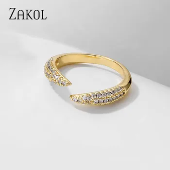 ZAKOL 2021 Нови Модни Дизайнерски пръстени за жени с микро-инкрустация от цирконии Регулируема Отворен пръстен Аксесоари за партита RP2266
