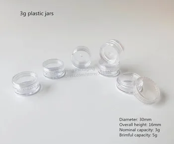 100 x 3g Е прозрачна пластмасова банка 3cc прозрачна пластмасова саксия за нокти блести малка кръгла козметични контейнер за крем
