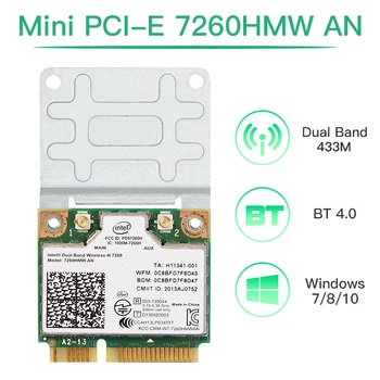 Двухдиапазонная 300 Mbps на 2,4 Г/5 Ghz 802.11 ac 7260HMW Половината Мини-карта Wi-Fi PCI-e Bluetooth-съвместима 4,0 За преносими КОМПЮТРИ Windows 7/8/10