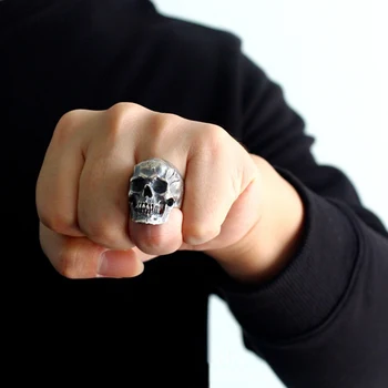 Винтажное Сребърен Черен пръстен-скелет за мъже Ретро, Рок, Пънк Пръстен с череп на Вампир За мъже Пънк-Рок Колоездач Бижу пръстен