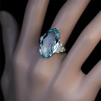 Huitan Голям, с Овална синьо небе камък Дамски пръстени ангажимент за младоженци Нежни Женски Сватбени и Годежни пръстени Елегантен подарък за съпруга и майка