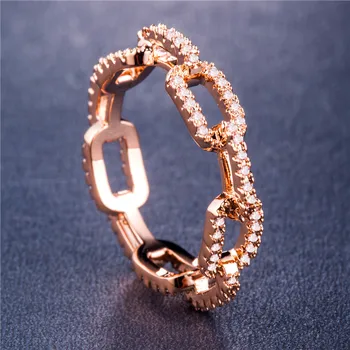 Нов Пръстен-верижка в Сребърен Цвят Златен Пръстен от розово злато с лъскав камък Циркон Сватбена Годежен пръстен за жени, Модни бижута