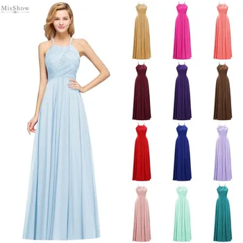 Misshow Рокли за бала Дълги 2020 Елегантна небето-синьо шифоновое рокля за абитуриентски бал с бретельками без ръкави, vestidos de gala CustomMade