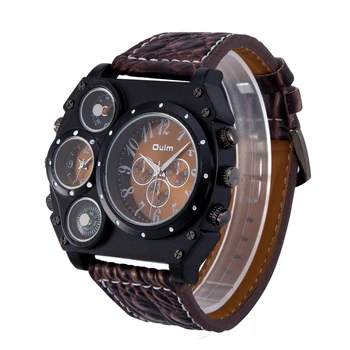 Oulm HP1349 Черен калъф Мъжки часовник Луксозна марка Мъжки Кварцови Часовници с Голям Размер С две часови зони Ежедневни часовници relogio masculino