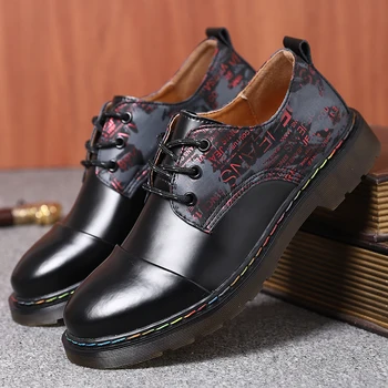 Мъжки обувки за рокля Кожени обувки за рокли, Мъжка мода клетчатая лейси черно - кафява сватбена офис обувки Официални Оксфордские обувки за мъже