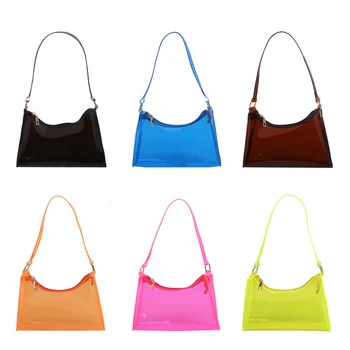 Реколта За жени Прозрачен PVC Чист цвят рамо под мишницата Чанта за колички Ежедневни дамски Малки чанти Чантата