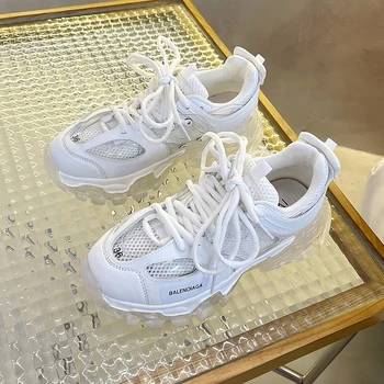 Маратонки Дамски обувки на платформа 2021 Нова мода Желейная подметка с дебело дъно Кошница Набит маратонки от въздушна мрежа дантела Дамски обувки Mujer