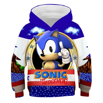 Аниме Super Sonic Качулки Извънгабаритни детски блузи с дълъг ръкав Sonic 3D Печатна дрехи, Детски блузи за момчета и момичета, Градинска облекло