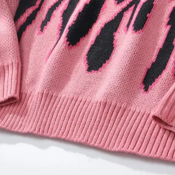 Мъжките пуловери Градинска Ретро облекло За жени Розов Пламък вязаный пуловер Пуловер Върховете на Хип - хоп Нов пуловер Ежедневни блузи Harajuku