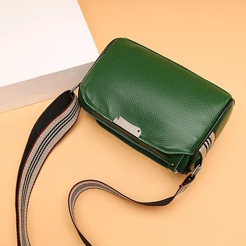 2021 Стилна чанта през рамо за жени Messenger Луксозни чанти от естествена кожа, Дамски чанти през рамо Прост Дизайн Однотонная чанта Марка