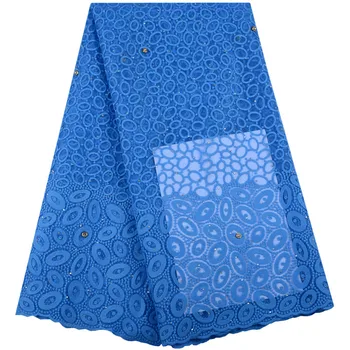 2018-Новата мода Млечен Коприна материал Африкански камъни Лейси плат Лилав цвят Нигерийски Дантелени тъкани от гупура За жените Рокля 1424