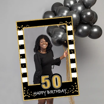 Златни Черни Латексови Балони 50-годишна парти Хартиена Чиния Банер Доставка Подпори за фото студио 50-годишнина, честит рожден Ден Декор за възрастни