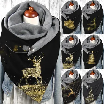 Елегантен Модерен женски зимен шал с персонализирани Черно злато принтом Коледен шал с пластове катарама Мек удобен лигавник шал жена