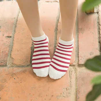 10 парчета = 5 чифта нови пролетно-летни чорапи, дамски чорапи в ивица с фин уста памучни мини стелт-дамски чорапи и чехли