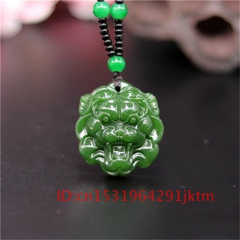 Подаръци Нефритови Зелено Колие от Естествена Китайски Jadeite Модерен Амулет Мъниста Чар Висулка Лъв Животно Ръка Мъжка Глава Дамски Бижута
