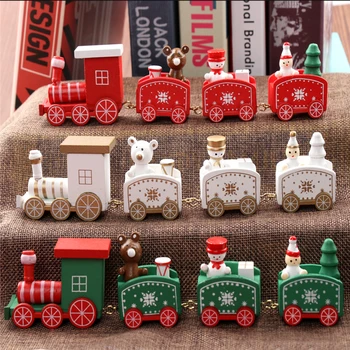 Нов Коледен влак от боядисана дърво Коледна украса за дома с Сантой/мечка Коледни играчки за деца и подаръци украшение навидад коледен подарък