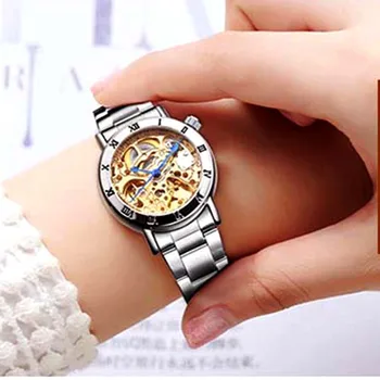 ИК 40 005 щатски долара Часовници Дамски роман ръчен часовник Скелет Автомеханический каишка от неръждаема стомана часовник за момичета регардер