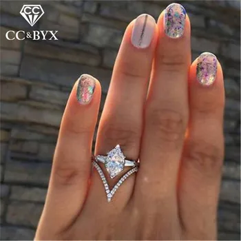 CC Пръстени за жени, Луксозни Бижута Кубичен Цирконий във формата на яйца Годежен пръстен Годежен пръстен за младоженци Пръстен за бижута Femme CC2128
