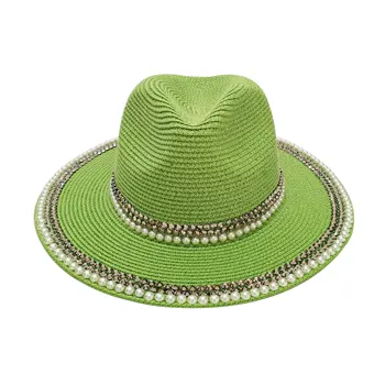 Шапка от слънцето с перли и диаманти, аксесоари за лятната сламена шапка дамска шапка от слънцето мъже плажна шапка градинска модерен джаз шапка шапка дамски