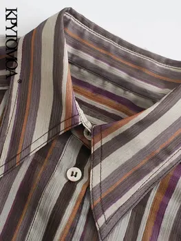 KPYTOMOA Дамска мода прозрачна шарени блузи Реколта дамски ризи с копчета и дълъг ръкав Blusas Шик върховете