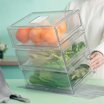 Кутия За Съхранение на Хладилника Кутия За Съхранение на Плодове, Зеленчуци Кутия за Съхранение на Пресни продукти Штабелируемый Хладилник Организатор Кухненски Килер Дрешник Кутия