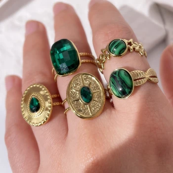 HangZhi 2022 Ново Богемное женски пръстен с цветни естествени камъни От неръждаема стомана, без петна, Бижута за жени, Годежен пръстен, Подаръци
