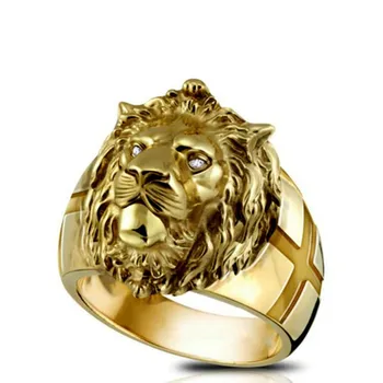 2022 Нов Златен Пръстен с глава на Лъв От Неръждаема стомана Готина група за момчета Парти Лъв Властное мъжки пръстен, Златен пръстен с главата на Унисекс Бижута