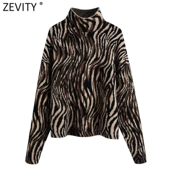 Zevity За жени Ретро модел животни с принтом Жаккардовый вязаный пуловер дамски шик пуловери High Street Дамски ежедневни блузи SW1036