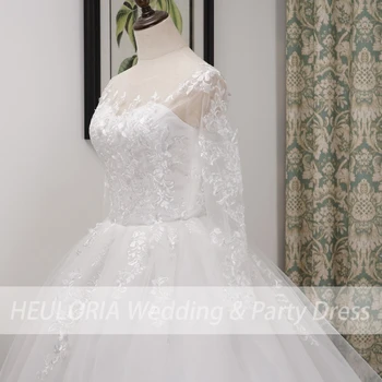 Сватбена рокля Плюс размера на О-образно деколте с дълъг ръкав бална рокля Сватба сватбена рокля на Принцеса сватбена рокля Robe De Mariee Булчинската рокля на булката