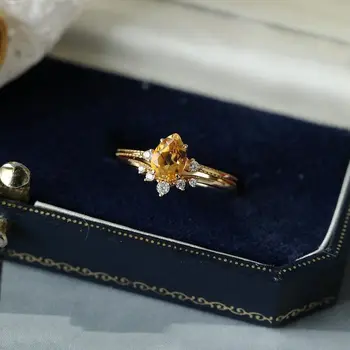 Оригинален дизайн естествен цитрин сребро диамант открывающееся регулируем пръстен ретро елегантен лек луксозен чар женски бижутер