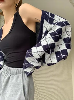 Шал Lingge вязаный жилетка палта дамски дрехи есен 2022 нов пуловер кратък с дълъг ръкав отгоре