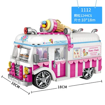 LOZ 1112 Модел Автомобил Розово Момиче Мечта Камион за Сладолед Автомобил 3D САМ Кухненски Блокове, Тухли, Строителни Играчки за деца, Подарък