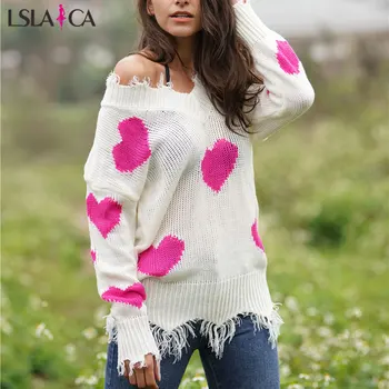 Елегантен темперамент свободен удобен обикновен пуловер с любовна шевове пуловер многоцветен пуловер с дъното голям размер