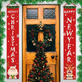 Коледна Украса за Дома на Верандата Банер Външен Декор Двустишие Виси Плат Врати на Къщата Виси на Банер Нова Година 2021 Декор