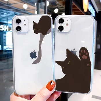 Сладък Черни Котки с шарени животни Прозрачен Калъф за телефон iphone 7 8 Plus SE 2020 X XS MAX XR 11 13 12 Pro Max Мека Прозрачна капачка