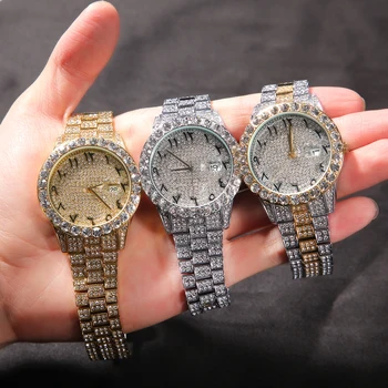 Часовник с голям циферблат UWIN за мъже, напълно обледенелый колан от неръждаема стомана, КАМЪК, Луксозни кварцов часовник, хип-хоп, часовници за доставка на падане