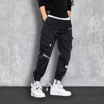 2022 Модни градинска облекло За мъже Светлоотразителни Хип-хоп Свободни панталони-карго Мъжки пътеки Лента за мъже зреещи Мъжки панталони